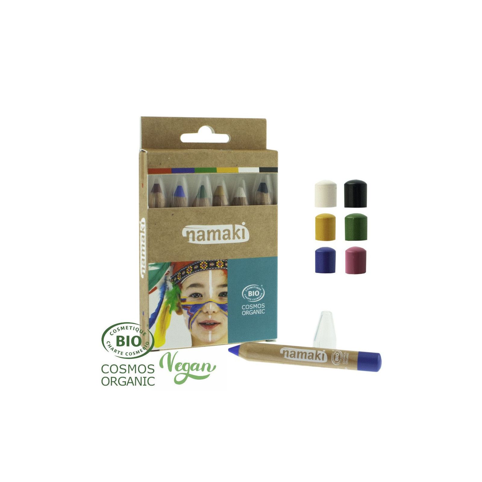 Crayons de maquillage pour enfants Mondes enchantés | Namaki | Or - Argent - Rose - Turquoise - Violet - Fuchsia