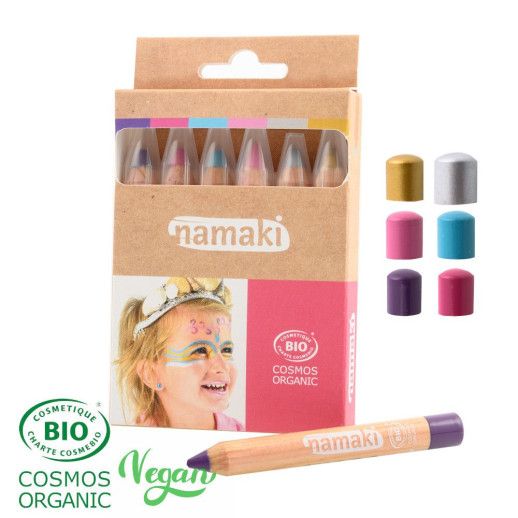 Crayons de maquillage pour enfants Mondes enchantés | Namaki | Or - Argent - Rose - Turquoise - Violet - Fuchsia